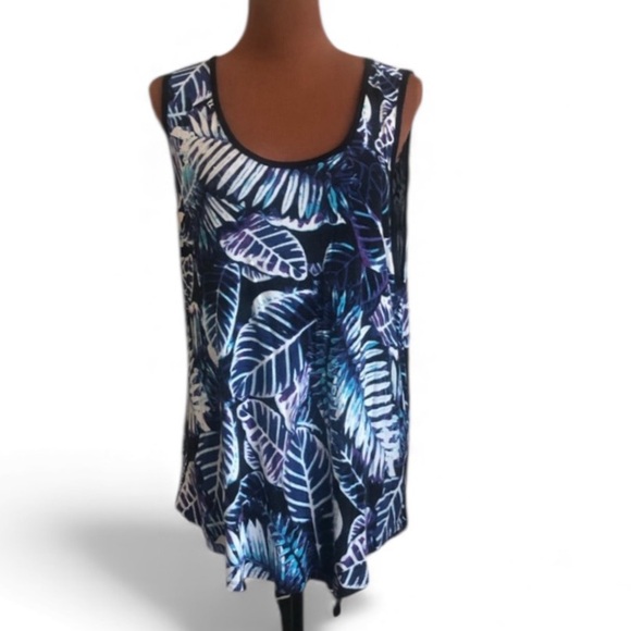 Palm Harbour Sleeveless Knit Tank Top Size XL Blue Black Palm Leaf Design GUC - Picture 13 of 13